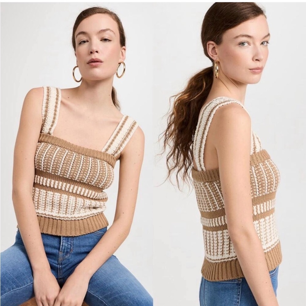 Veronica Beard Voya knit sweater tank cream and tan, size L